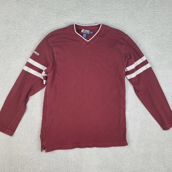 Chaps Ralph Lauren T-Shirt Men's Large Red Burgundy V Neck Long Sleeve Pullover - Picture 1 of 10